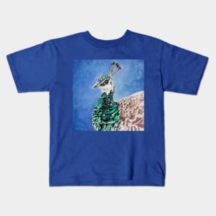 Peahen - painted bird portrait Kids T-Shirt